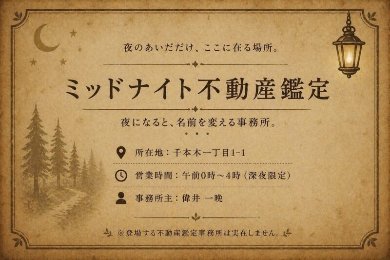 ミッドナイト不動産鑑定の事務所サイン